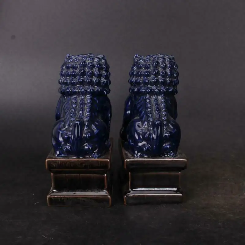 تمثال بورسلين صيني لامع أزرق تشينغ ، كلب فو فو ، تمثال أسد غويون ، Fo "، 1 زوج #4