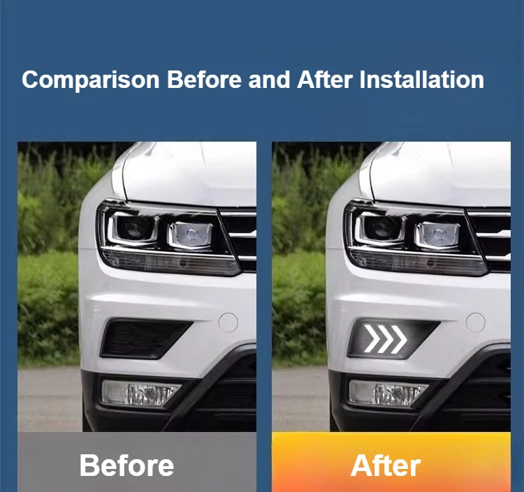 ل Volkswagen Tiguan L 2017 2018 2019 2020 2021 LED أضواء النهار المتدفقة الجري تعديل المصد الأمامي أضواء القيادة