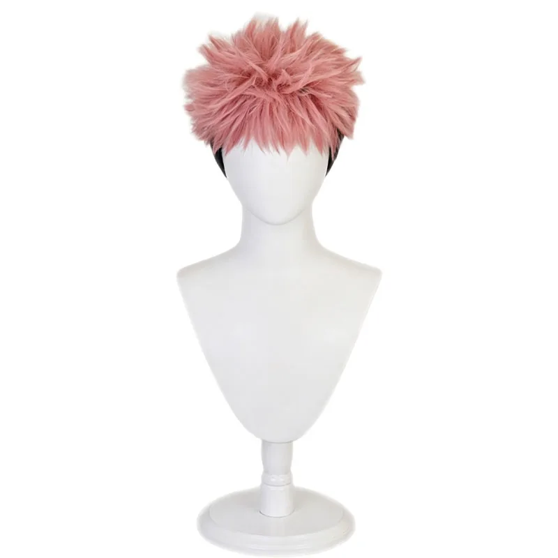 Anime Yuji Itadori Cosplay Wig Pink Short Synthetic Hair Tattoo sticker For Women Men Halloween Costume Party Carnival Props