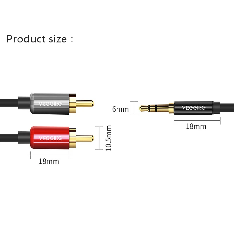 VEGGIEG-Cable de Audio 2RCA a 3,5, Conector de 3,5 Mm, Aux, para teléfono Edifer, cine en casa, DVD, 2RCA, 2M