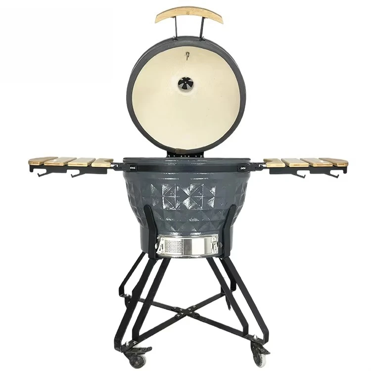 24inch  Diamond Pattern Dark Grey Kamado Grill with Adjustable Height for Home Outdoor BBQ