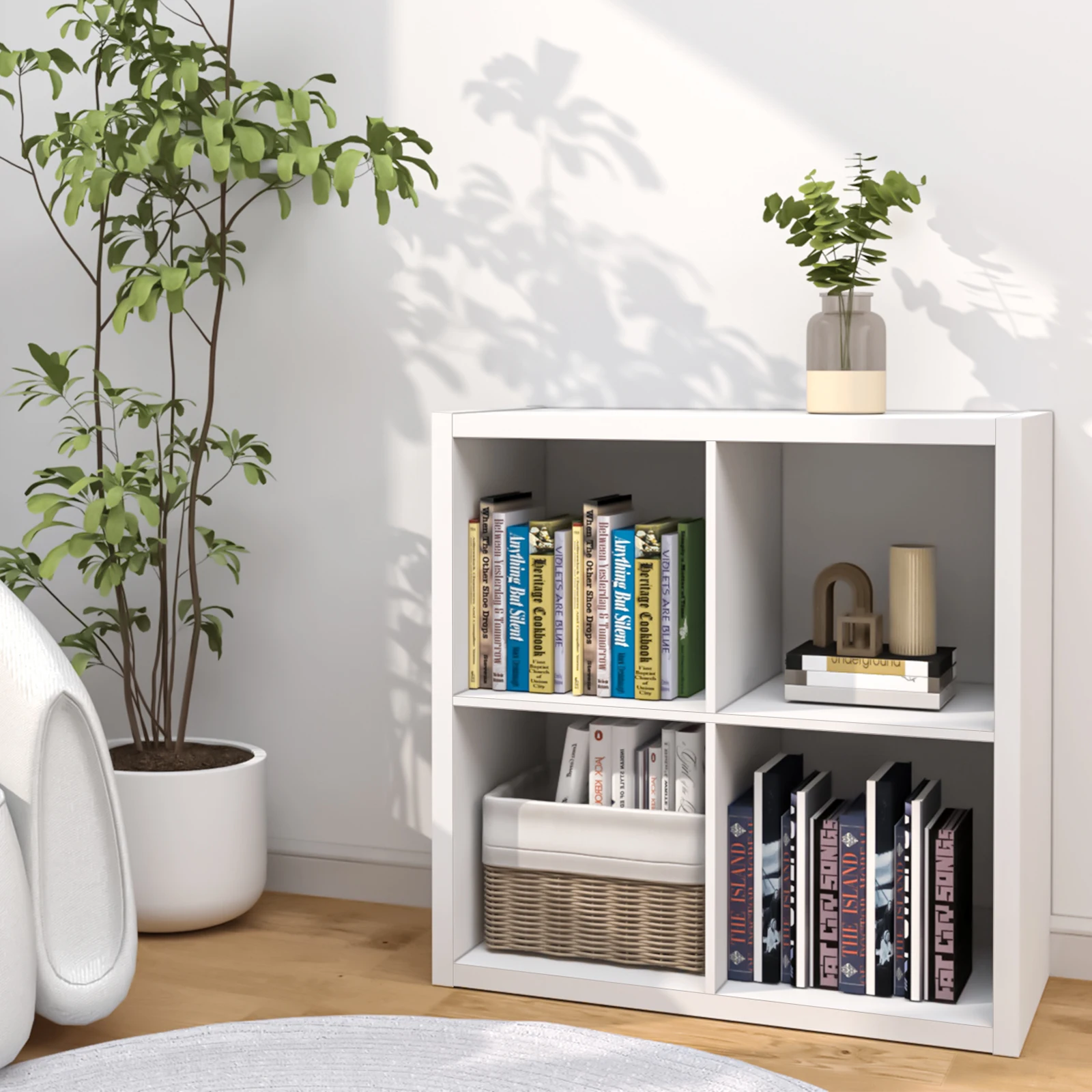 2026 Wooden Thick Frame 4 Cube Storage Organizer Shelf with Anti-Tipping Kits, Reversible Open Back, Horizontal & Vertical Dual-Use. Ideal for Home, Office, Bedroom, Kitchen and Living Room (White, Chocolate Black, Light Coffee, 11 Inch)