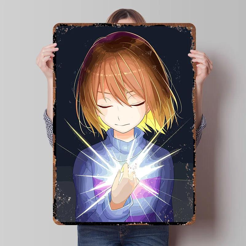 Frisk From Undertale With Glowing Hand Printed Poster Customized Wall Art Retro Vintage Metal Tin Signs for Room Ornaments Decor