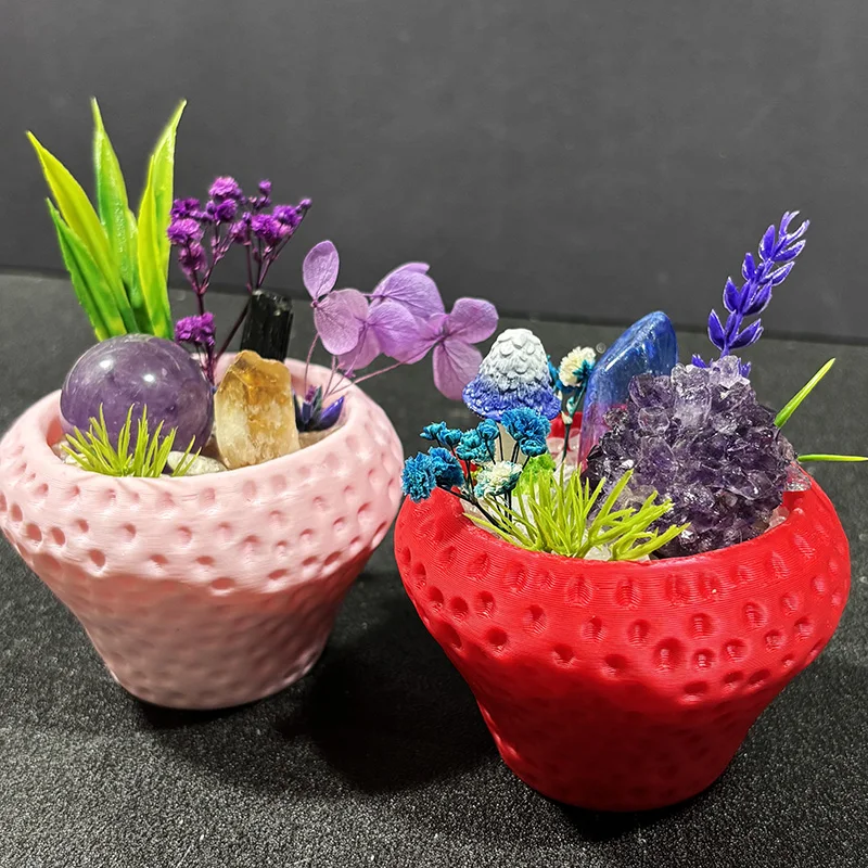 Creative Strawberry Shaped Pot DIY Bonsai With Amethyst Sphere Home Bedroom Table Decor Ornament Gift