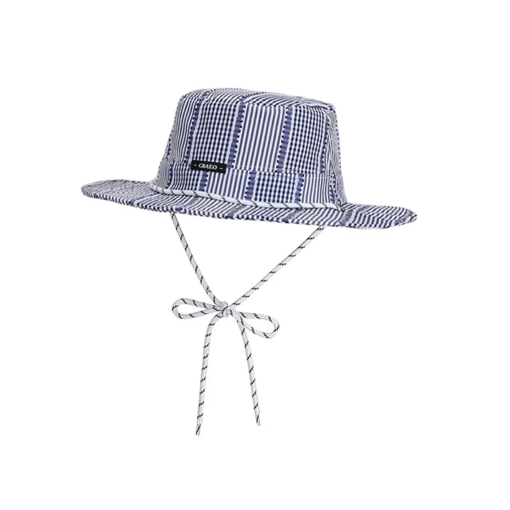 Fashion Large Brim Bucket Hat Breathable Thin Spring Summer Hat Plaid Patchwork Drawstring Fisherman Hat Spring Summer