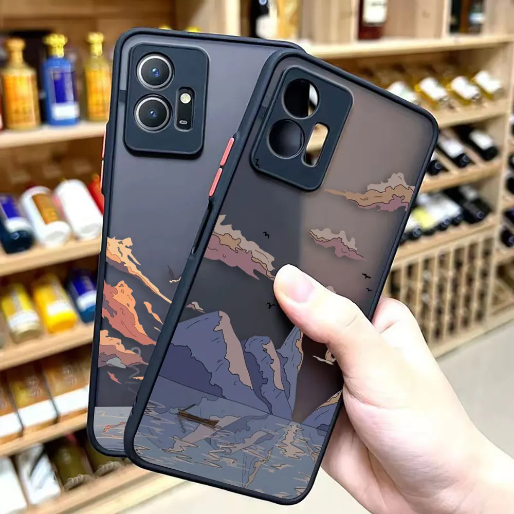 Matte Case for VIVO Y93 Y91C Y91 Y85 Y77 Y76 Y75 Y73 Y72 Y71 Y53 Y52S Y50 Y35 4G 5G Case Japan Anime Hand Painted House Scenery