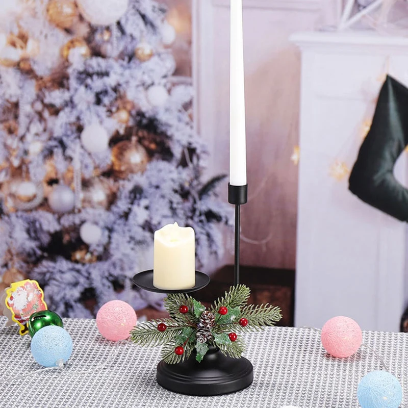 1 PCS Christmas Candle Holder Centerpiece, + 2 Candle Holders Table Accent Centerpiece For Festival Home Decoration Black