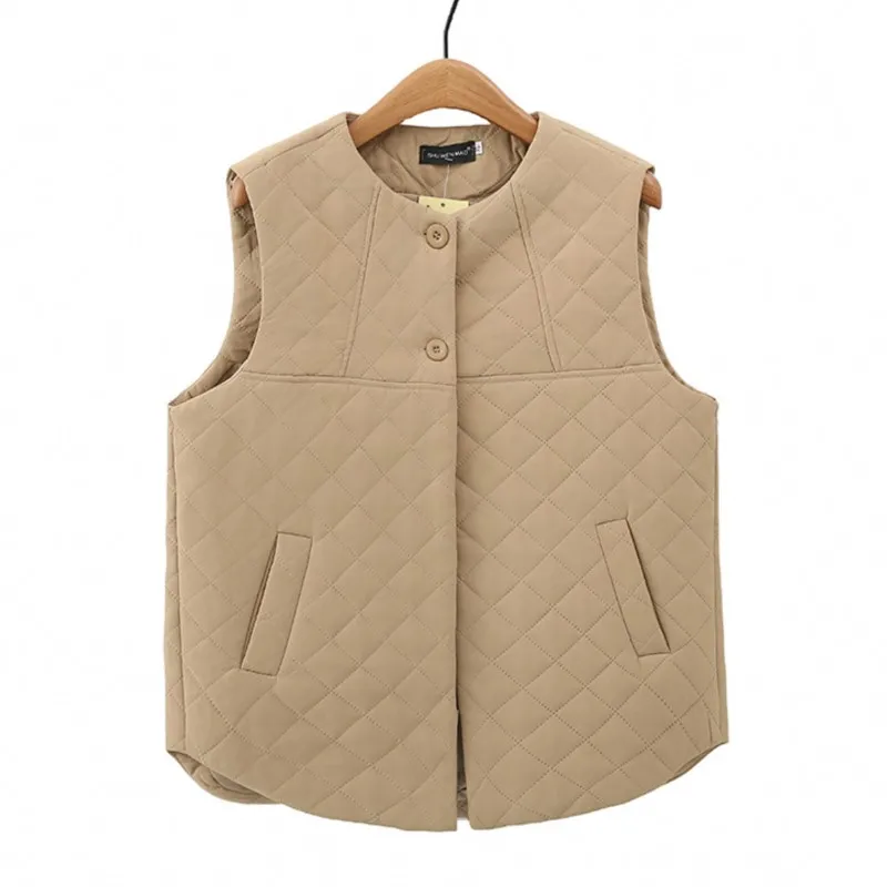 Womens Plus Size Quilted Sleeveless Vest Autumn Casual Clothing Fashion Argyle Outwear Curve Waistcoat  S47 2349