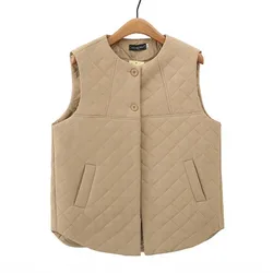 Womens Plus Size Quilted Sleeveless Vest Autumn Casual Clothing Fashion Argyle Outwear Curve Waistcoat  S47 2349