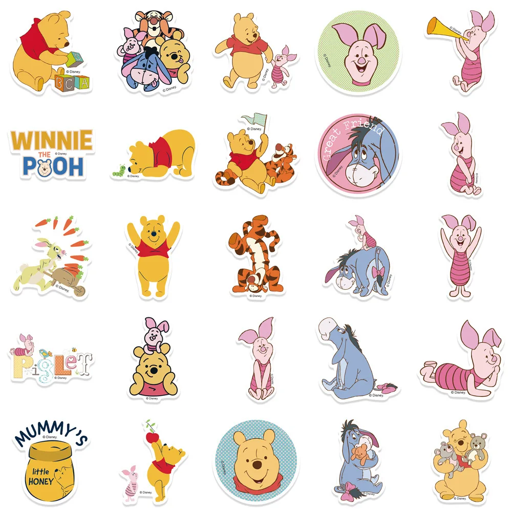 Pegatinas de dibujos animados de Disney para niños, 10/30/50 piezas, dibujos animados, oso Pooh, decoración de grafiti, guitarra, equipaje, portátil, impermeable, calcomanía