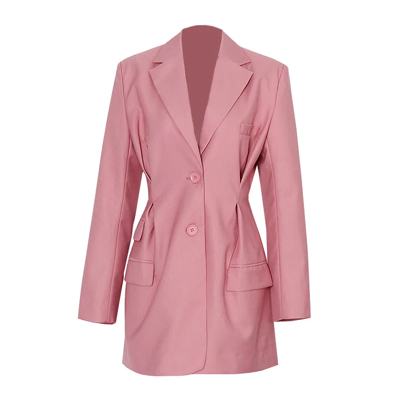 

New Women Pink Solid Coat Turn-Down Collar Long Sleeve Lady's Coat