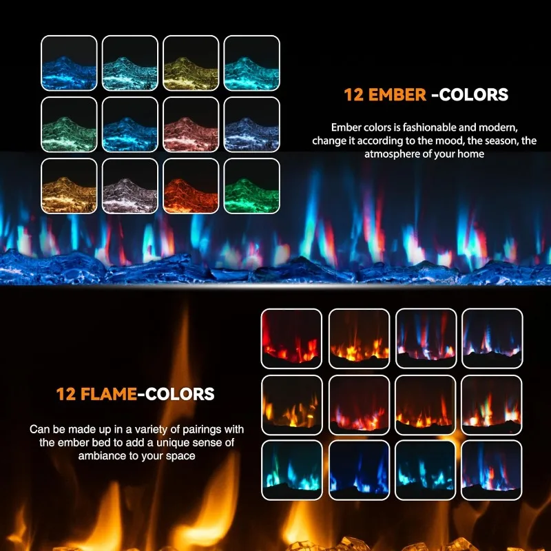 مدفأة كهربائية 50 بوصة داخل الحائط ومثبتة على الحائط مع جهاز تحكم عن بعد، سخان مدفأة 1500/750 وات (60-99 ° F ترموستات)