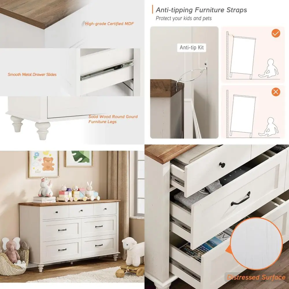 

Комод с 7 ящиками белого цвета для детских комнат, хранения вещей в яслях и вместительный органайзер для детских пространств