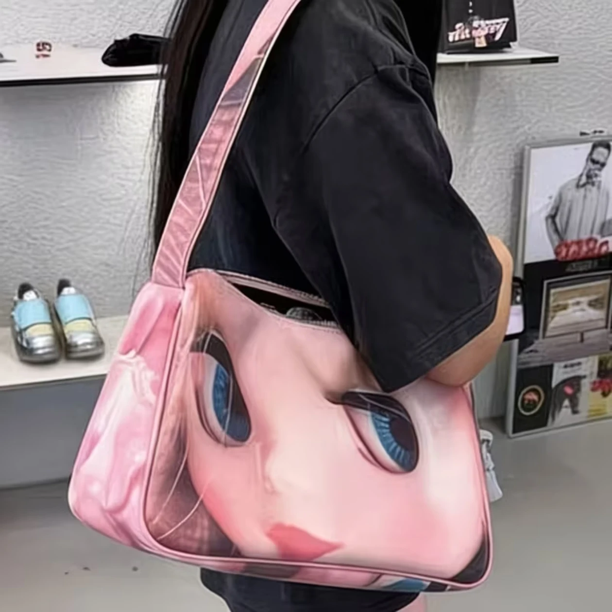Big Eyed Doll Printing Fashion Niche Large Capacity One Shoulder Ladies Cute Shopping Bag