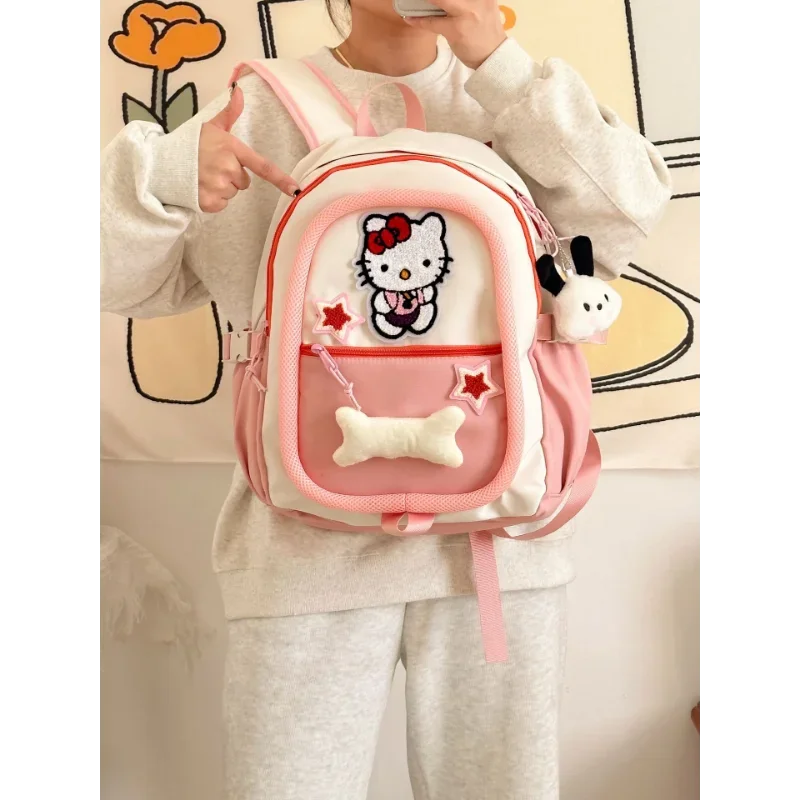 Sanrio New Hello Kitty Student Schoolbag Cute Man and Woman Cartoon Shoulder Pad zaino di grande capacità