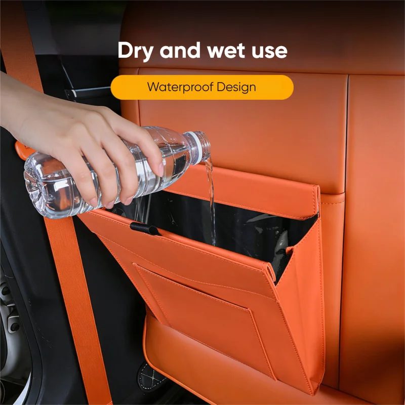 TazerApexMagnetic Adsorption Car Garbage Bag Waterproof PU Leather Auto Back Seat Hanging Trash for Car Interior Accessories
