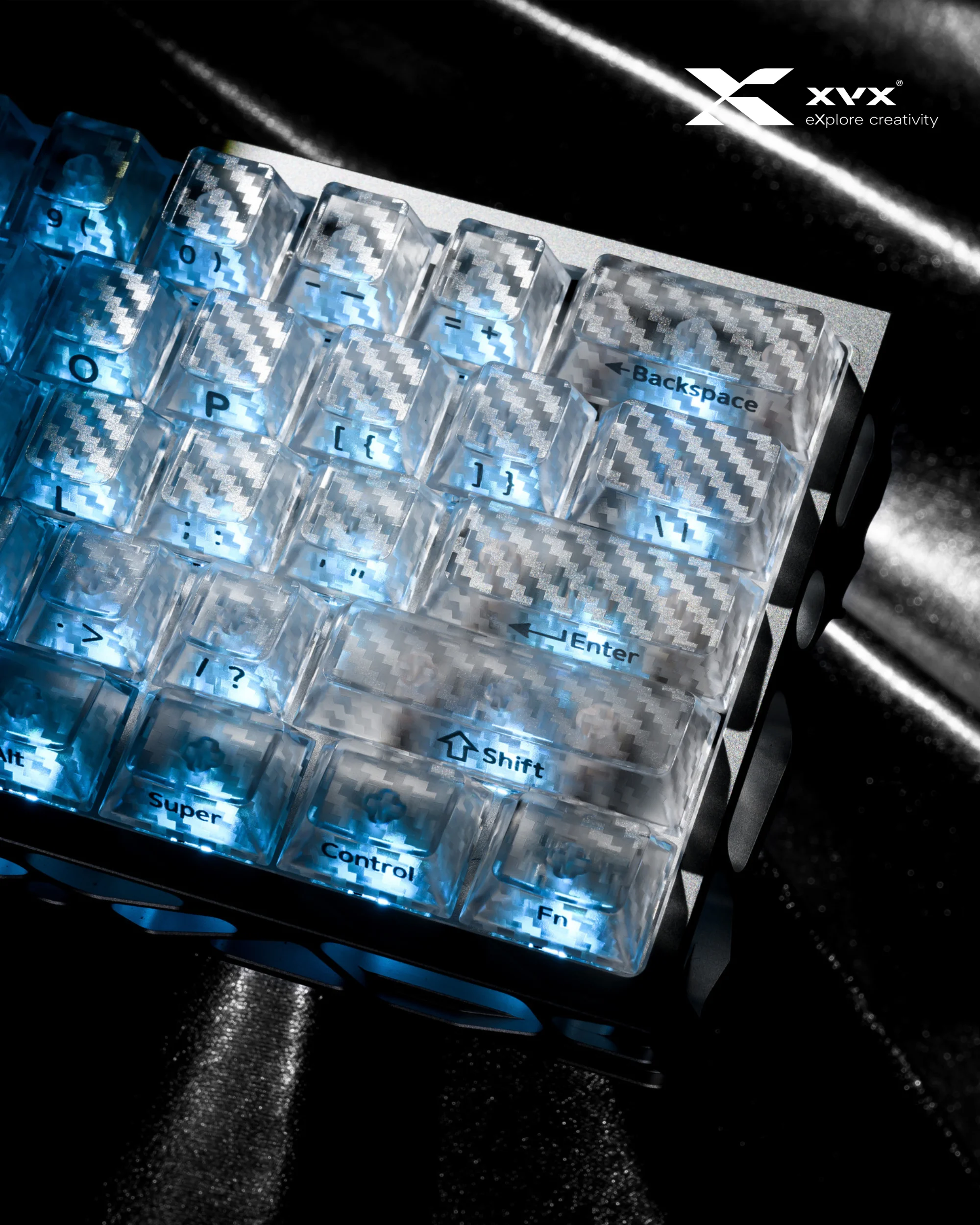 XVX Carbon Fiber Textured Cherry Profile PC Keycap Set Frosted Transparent Clear Keycap