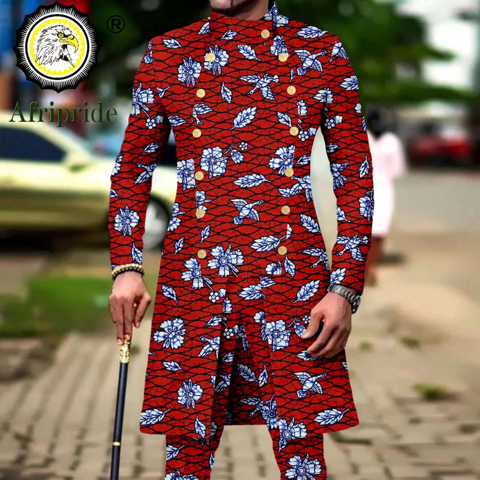 Men`s Suit African Clothes Double Breasted Print Jackets and Pants 2 Piece Set Dashiki Outfits for Wedding Evening A2316013