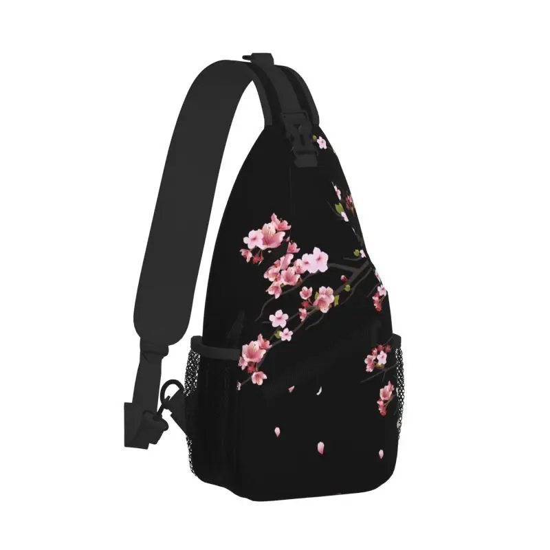 Japanese Sakura Cherry Blossoms Sling Chest Bag Unisex Waterproof Travel Hiking Daypack Daily Casual Crossbody Shoulder Bag
