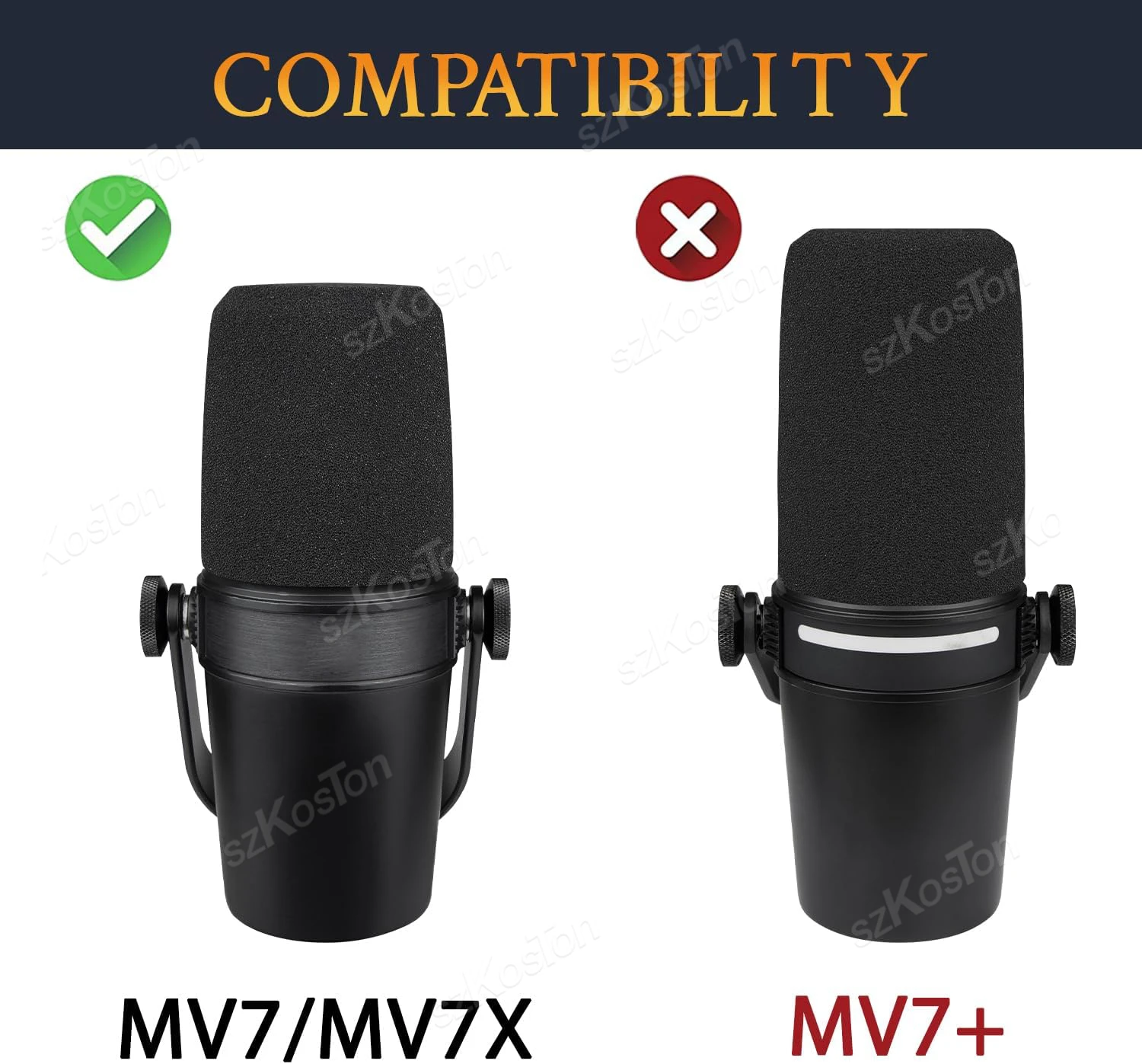 Microphone Pop Filter for Shure MV7 / MV7X Mic Noise Reduction Sponge Foam Cover Windscreen for MV7 Microphone