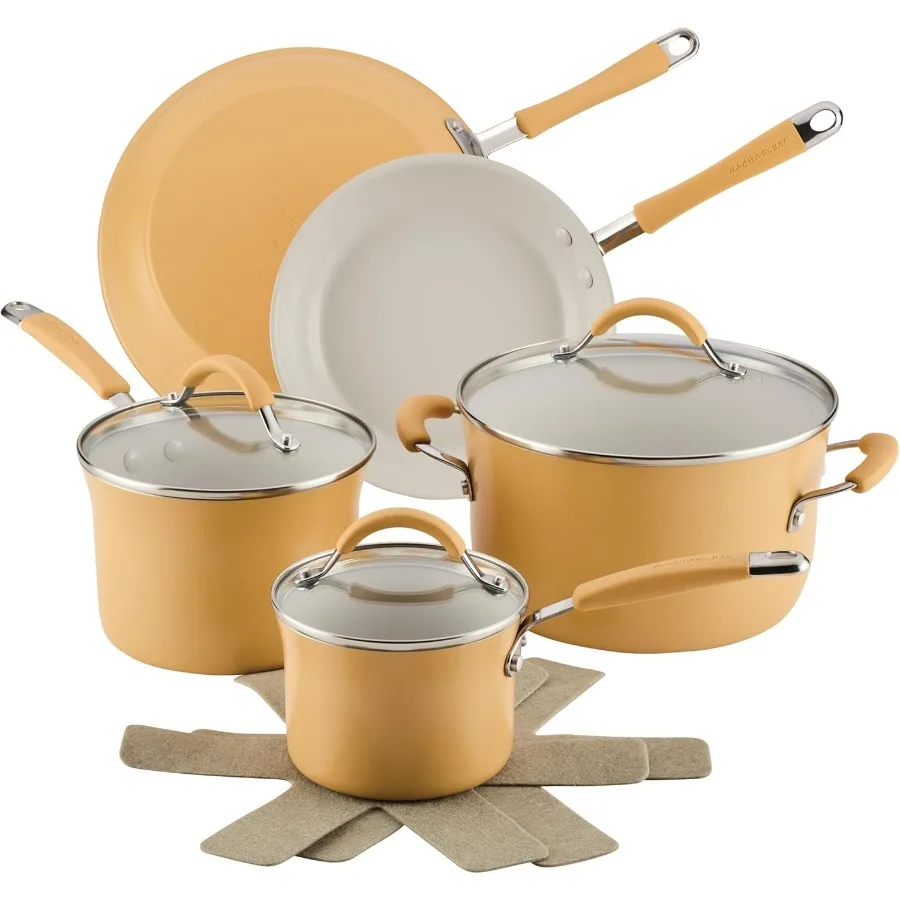 

Керамические кастрюли и сковородки с антипригарным покрытием Cucina, набор кастрюль с кастрюлями, крышками и защитными кастрюлями, 10 предметов с антипригарным покрытием Cookwa