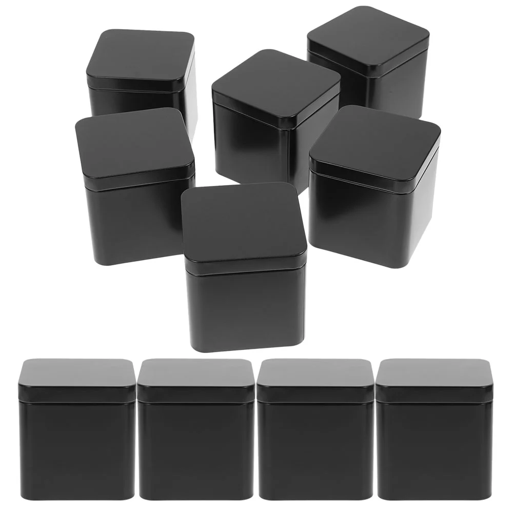 

10 Pcs Tins Tinplate Small Square Portable Metal Can Set 10pcs (black) Cookie Jars Storage Containers Candy Cans