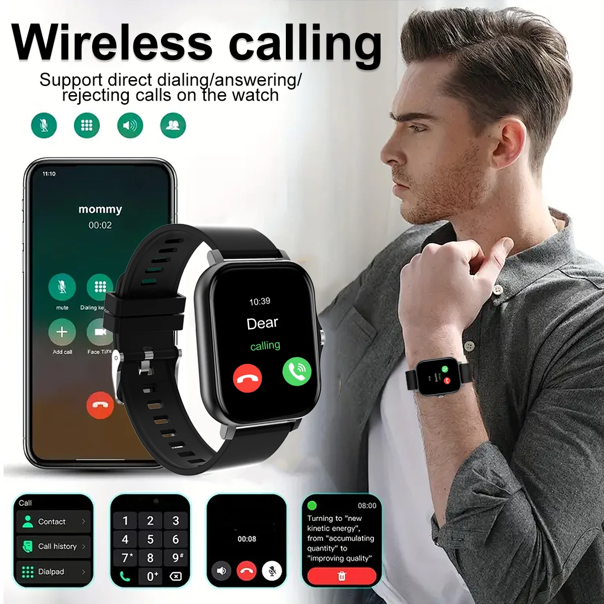 ساعة ذكية رياضية متعددة الوظائف متعددة الوظائف ، مكالمة لاسلكية ، موسيقى ، تذكيرات رسائل متعددة التطبيقات ، ساخنة