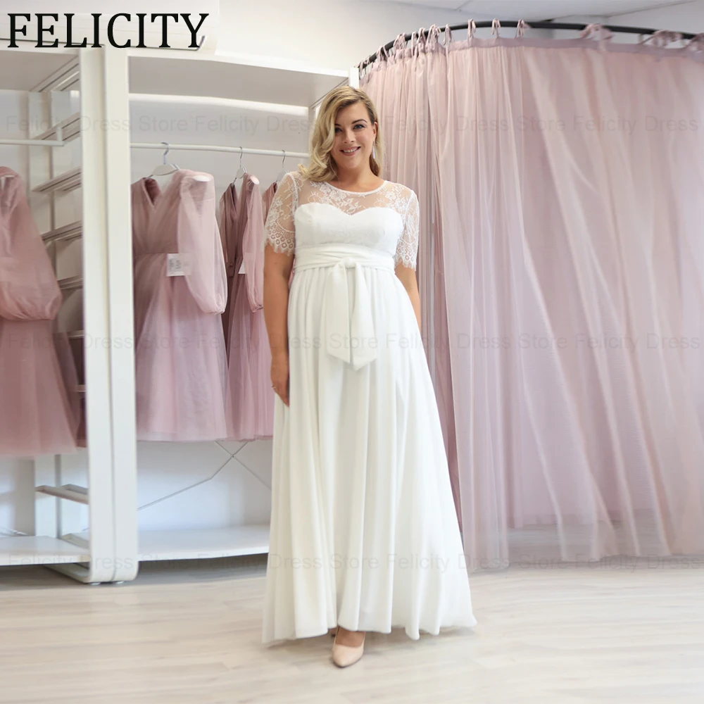 

Ivory Plus Size Mother of the Bride Dress 2024 A-Line O-Neck Wedding Guest Dresses Chiffon Lace Floor-Length Belt Evening Gowns