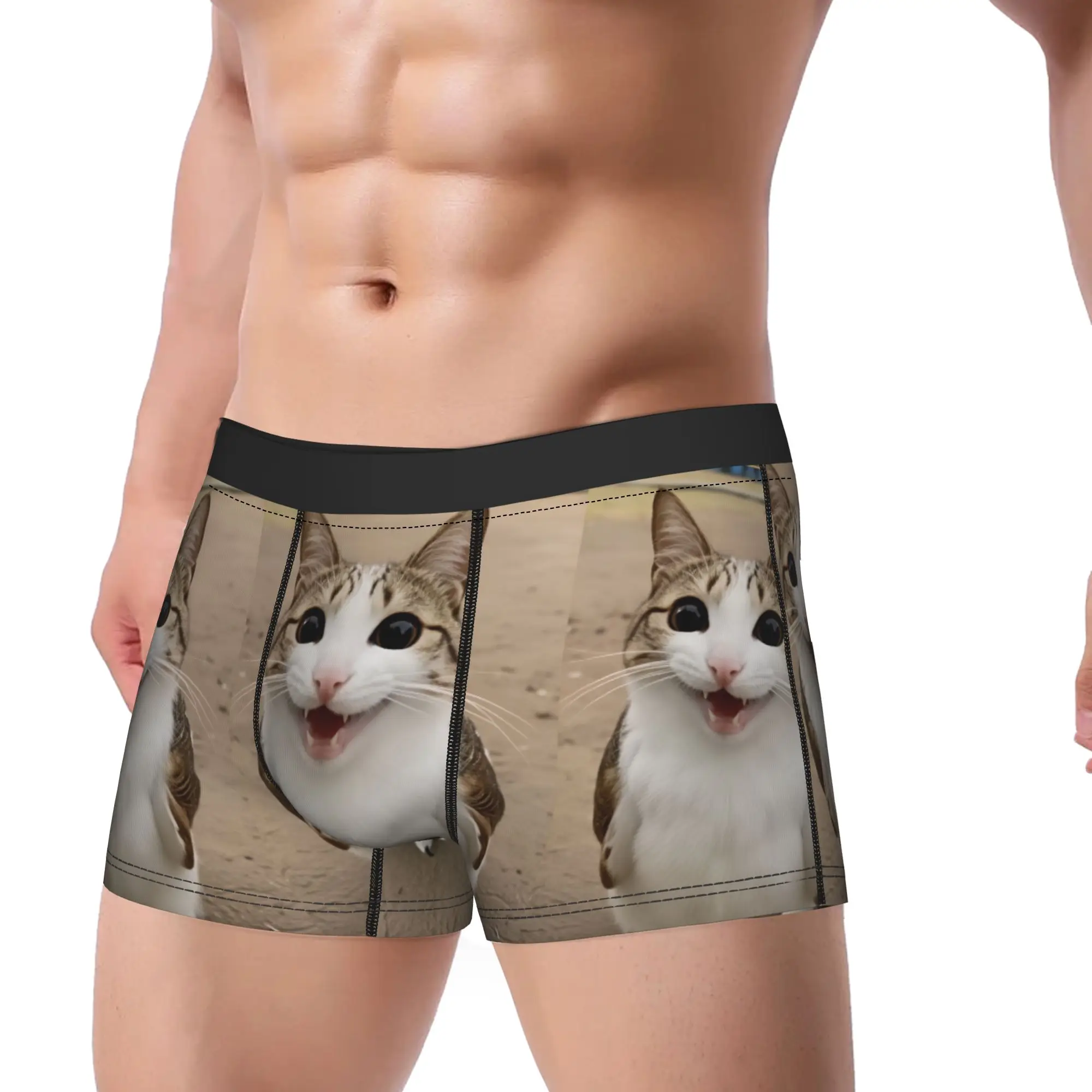 Funny Smiling Meowl Cat Shorts Briefs  Underwear Hot Sale Men Comfortable Trunk Custom Oversize Underpants