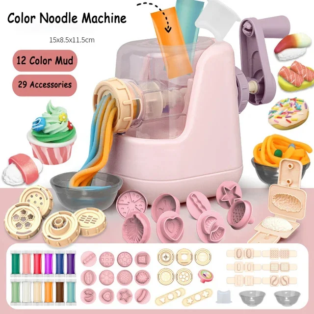 Kids Colored Clay Noodle Machine DIY Play Dough Tools Ice Cream Plasticine Mold Kits Puzzle Toys for Boys Girls Birthday Gift