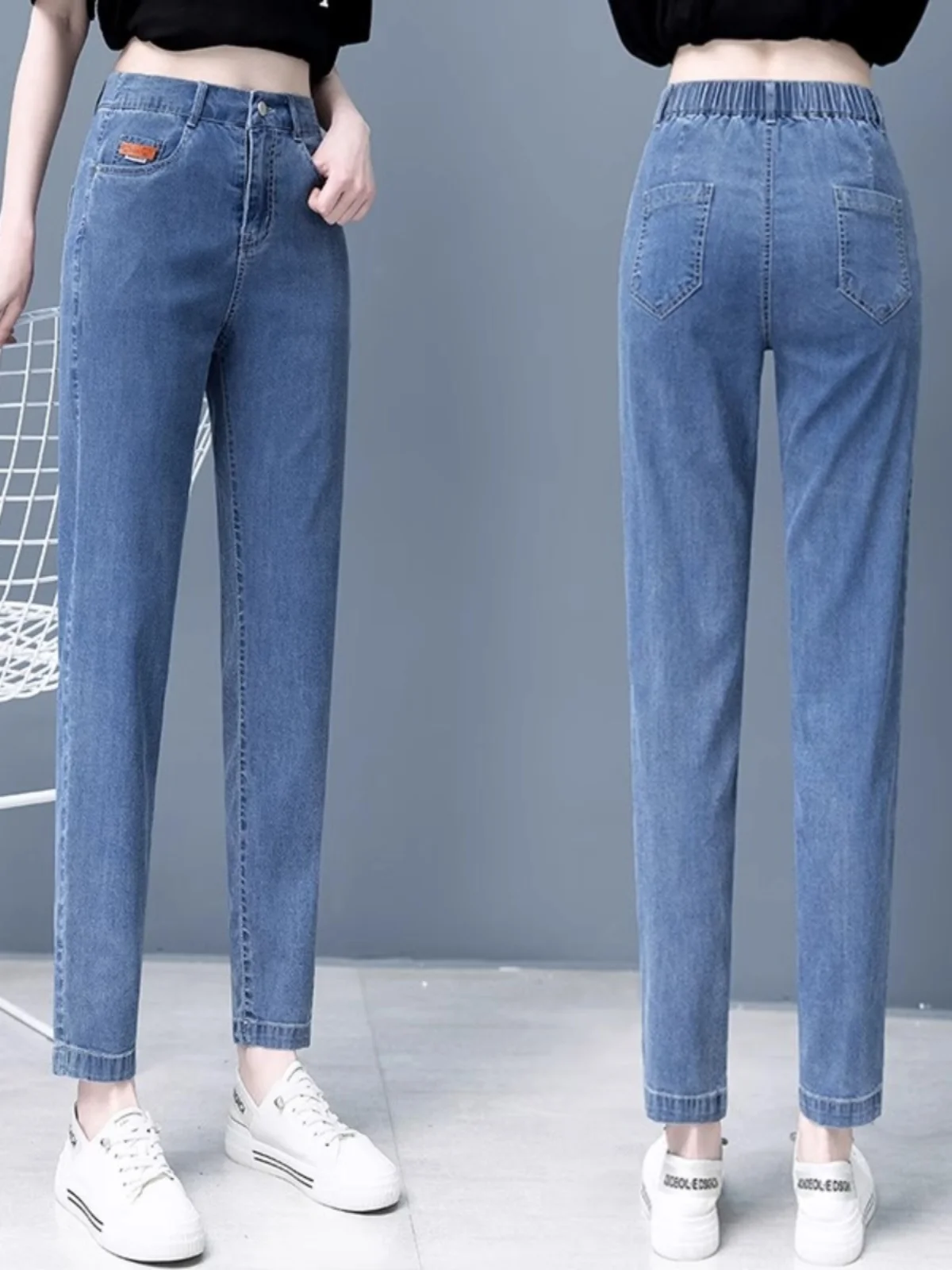 

Джинсовые джинсы женские, новинка 2023 года, лето, девять предметов, свободные тонкие брюки Harlan Dad, с высокой талией, весна-лето, тонкая модель