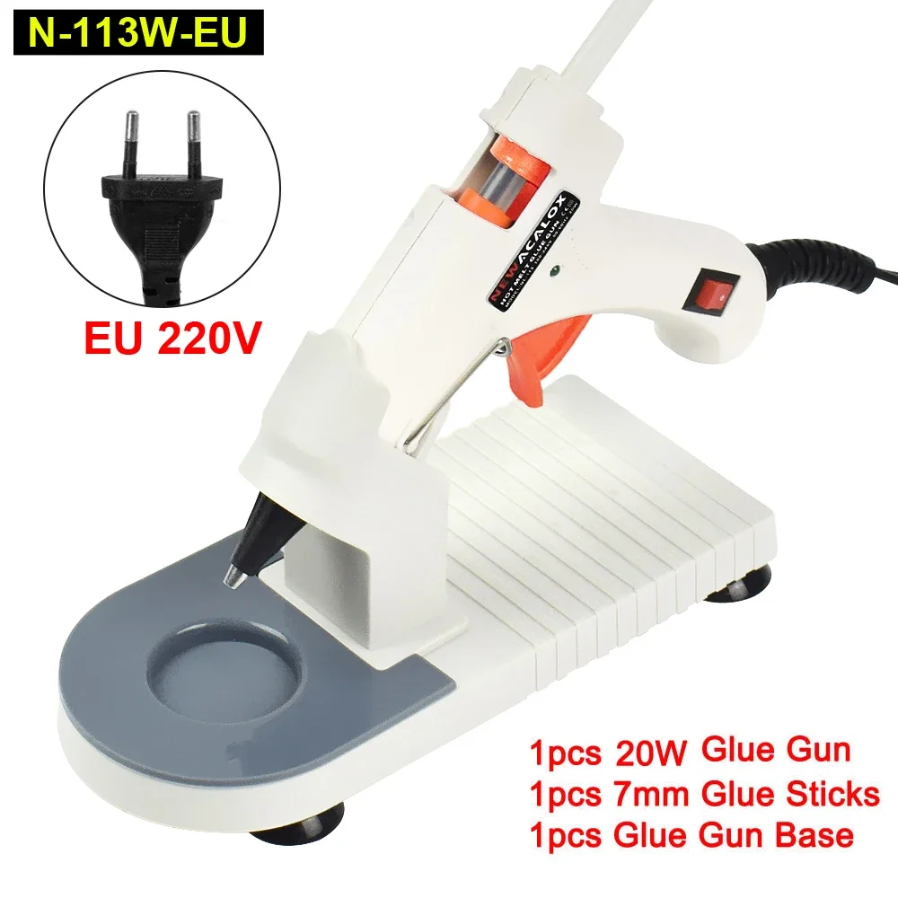 NEWACALOX 20W EU Plug Hot Melt Glue Gun with Free 1pc 7mm Glue Stick Industrial Mini Guns Thermo Electric Heat Temperature Tool