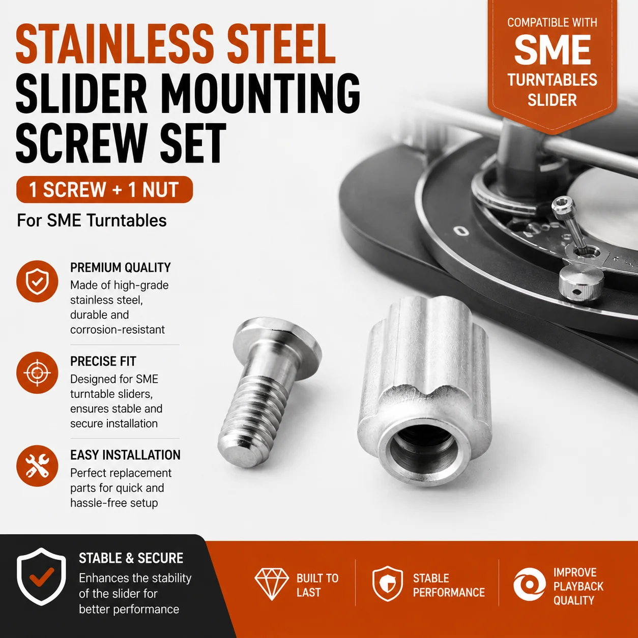 SME Tonearm Slider Fixing Screw Nut Set Stainless Steel Mounting Bolt For SME 3009 3010 3012 Repair Accessories