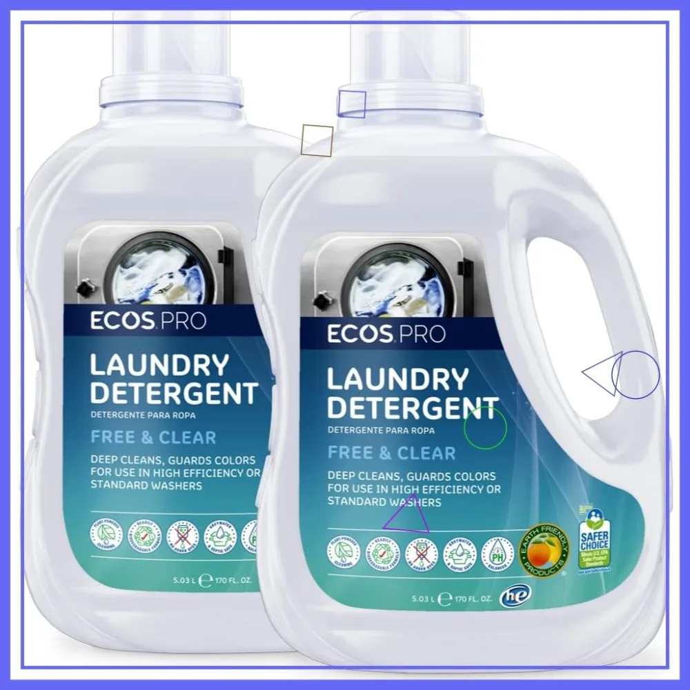 

Eco-Friendly Liquid Laundry Detergent, Free & Clear, Concentrated for Commercial Use, Unscented, 170 fl oz Pack of 2