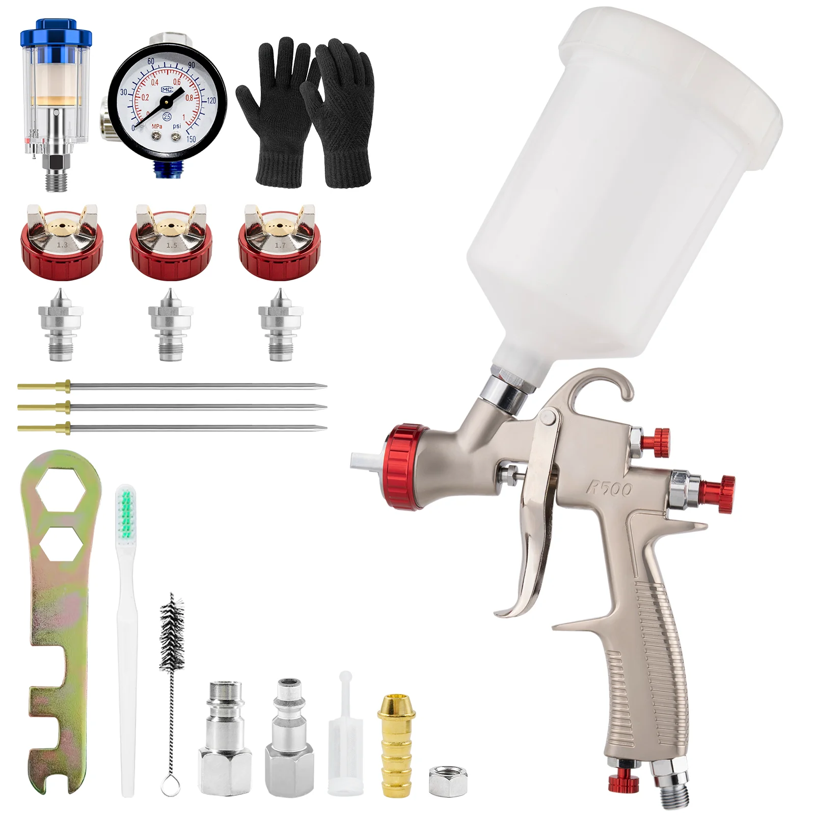 pistolet-de-pulverisation-lvlp-r500-avec-buses-de-13-15-17-mm-gobelet-de-600-ml-regulateur-d'air-filtre-et-manometre-outil-de-pulverisation-pour-voiture