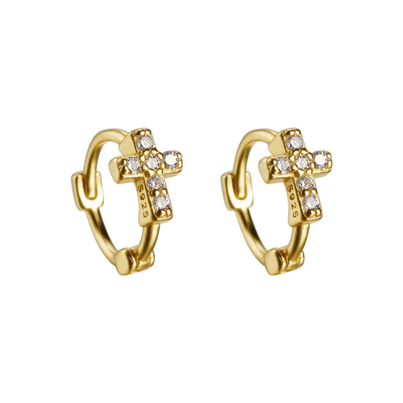 الكورية بسيطة 925 فضة الزركون الصليب هوب أقراط للنساء S925 حفل زفاف مجوهرات هدية Aretes De Mujer #2