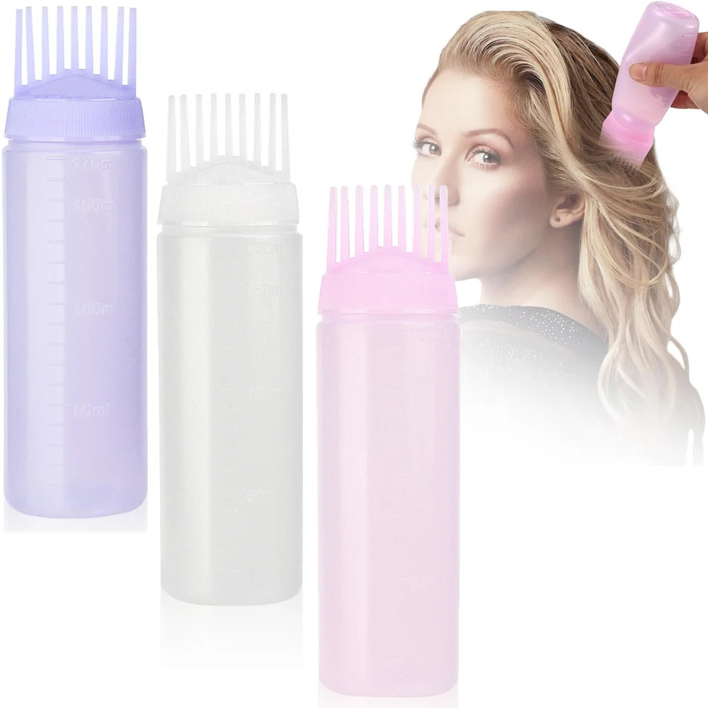 Hair Dye Refillable Bottle Comb Professional Salon Hair Oil Applicator Bottles Plastic Dispensing Hairdressing Styling Tools