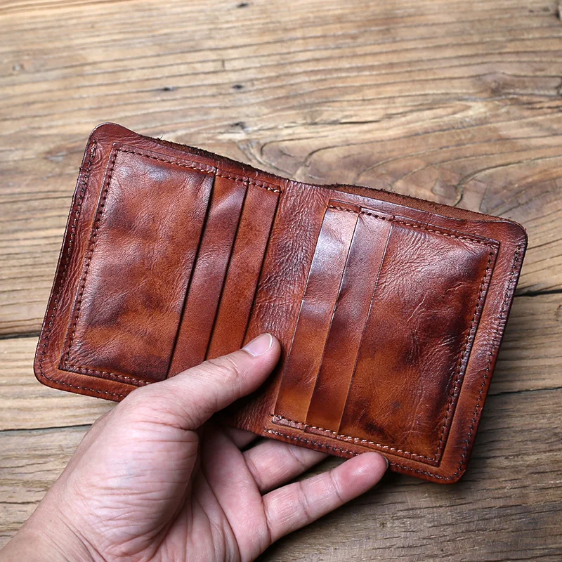 NZPJ männer Leder Brieftasche Retro Top Schicht Rindsleder Brieftasche Vertikale Dokument Clip Kurze Jugend frauen Ultra-dünne geldbörse Tasche – Detail 10