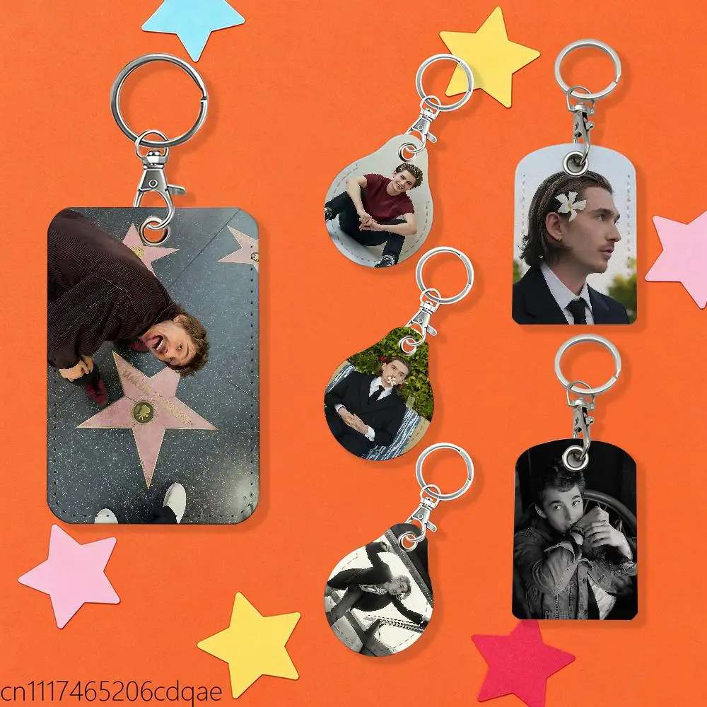 For Austin Abrams 1pcs Leather Card Holder With Key Ring Water Drop Shaped Key Case Keychain Doorlock Accessories