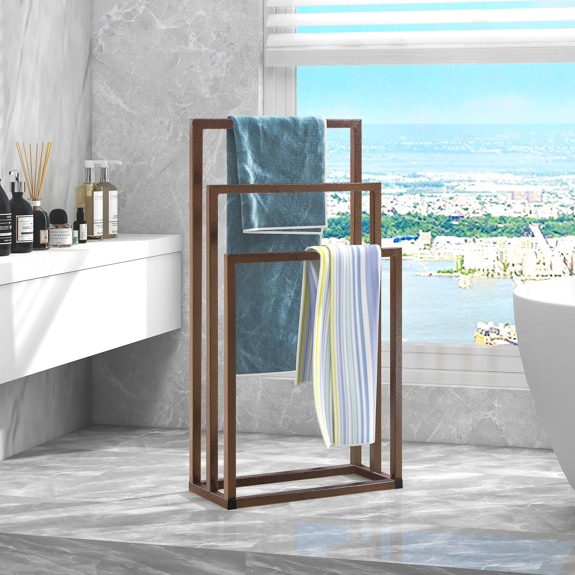 

Metal Freestanding Towel Rack 3 Tiers Hand Towel Holder Organizer For Bathroom Accessories Brown Полка Для Ванной salle De Bain