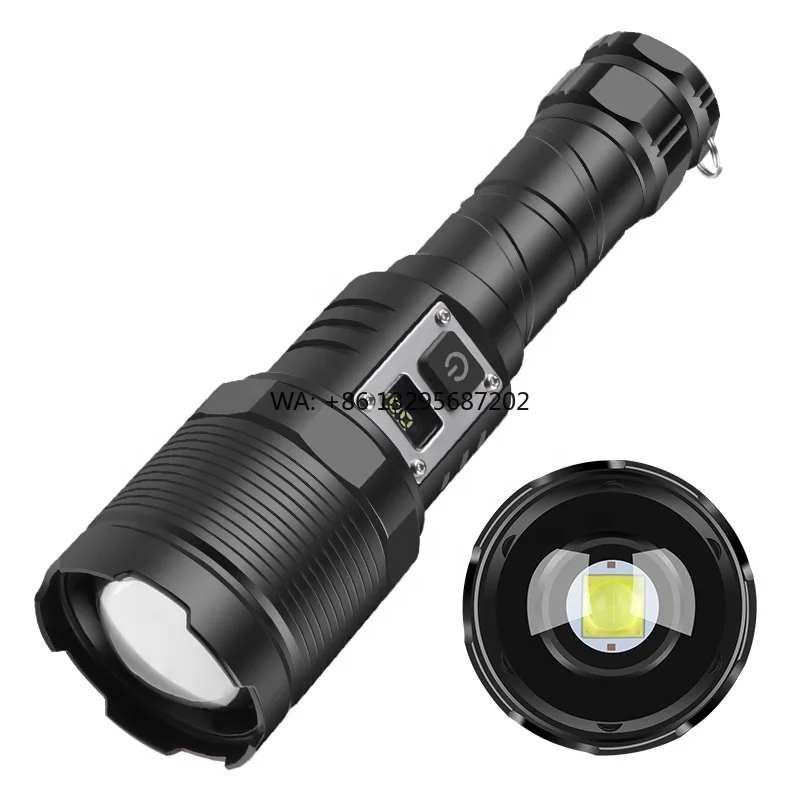 

Aluminum Alloy 3000 Lumen Torch Light With Lithium Battery Zoom Focus Rechargeable LED Flashlight With Powerbank Memory Function