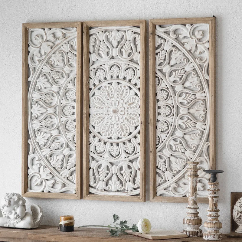 American country hollow carved wall jewelry porch decorative pendant sofa background wall Christmas retro mural