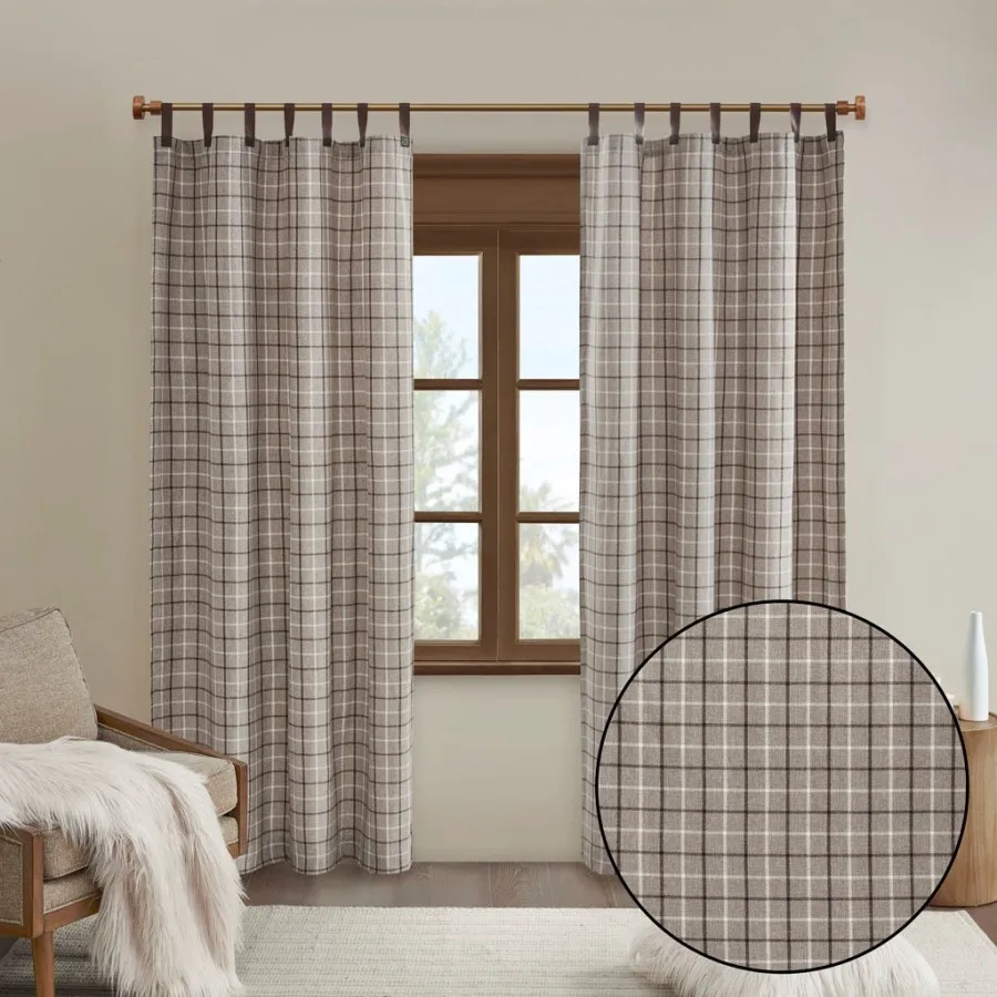 

Plaid Faux Leather Tab Top Curtain Panel with Fleece Lining Only 1 Pc Panel