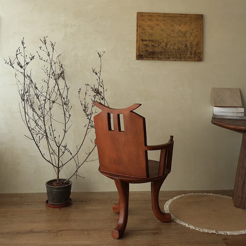 African tribal style all-solid wood chair, wabi-sabi wind log art chieftain chair