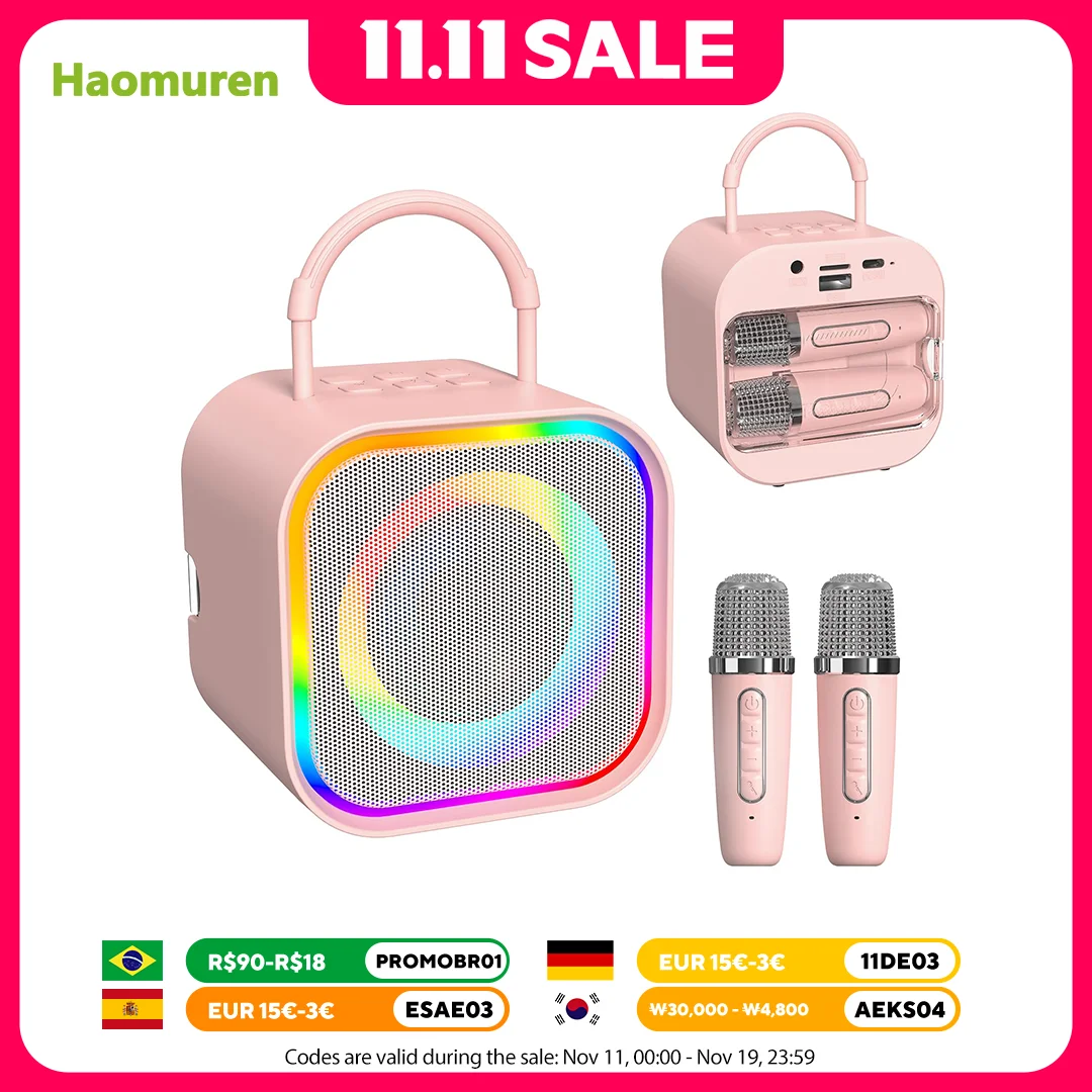 

Haomuren Kids Mini Karaoke Machine with 2 Wireless Mics Portable Bluetooth Karaoke Speaker for Toddler Birthday Gifts Toys