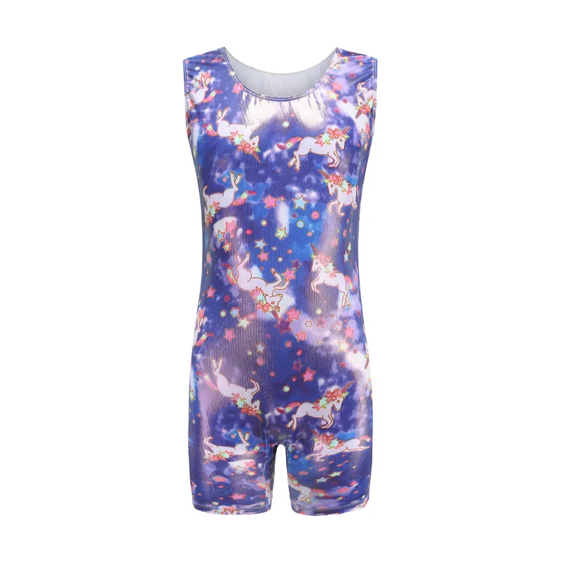 

customized Printed vest jumpsuit flat corner pants sleeveless slim fit dance jumpsuit kid's classic round neck exercise bodysuit