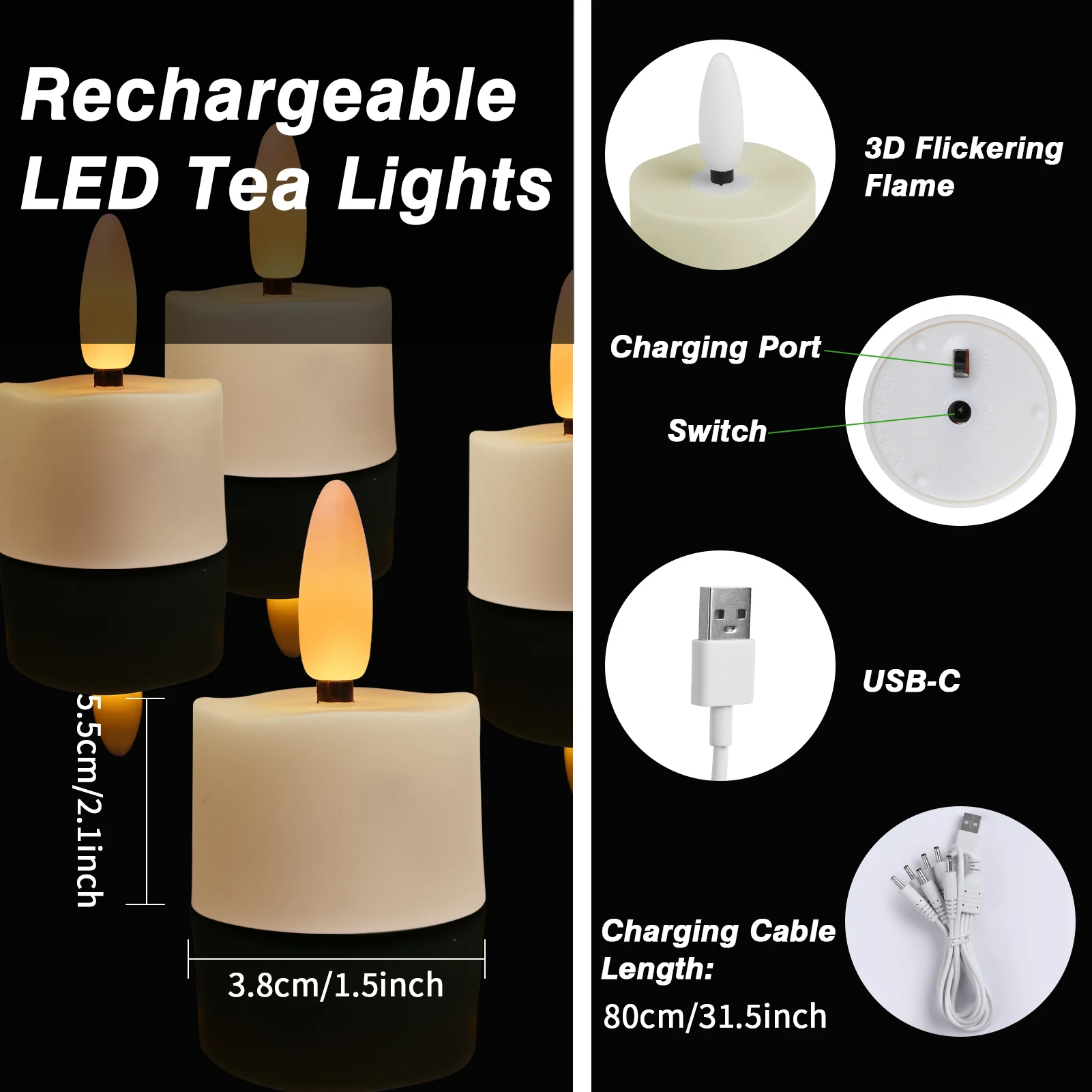 Pack of 6/12pc Rechargeable LED Candles Tea Lights with Remote Timer Flickering Flames Candle for Home Christmas Wedding Decor