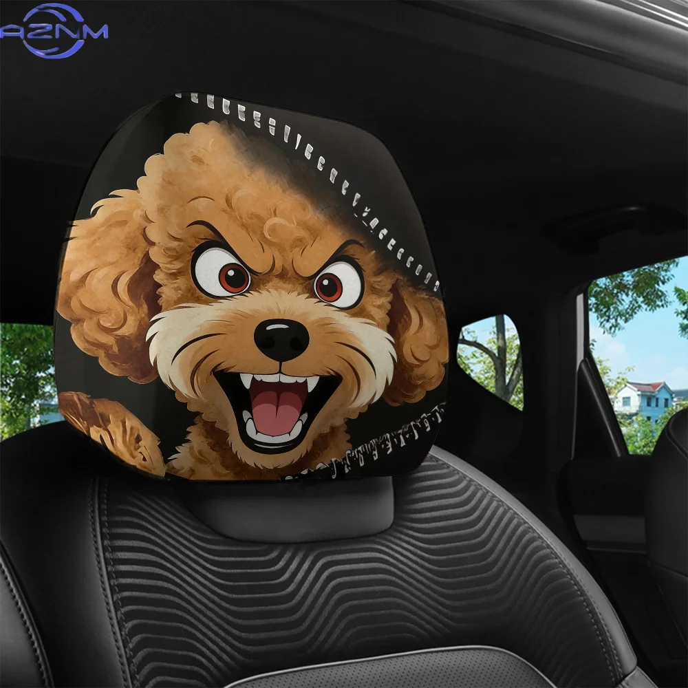 2-Pack, Cartoon Curly Brown Poodle Print   Headrest Covers. Creative  Interior Decoration Without Filling Material; Easy to In