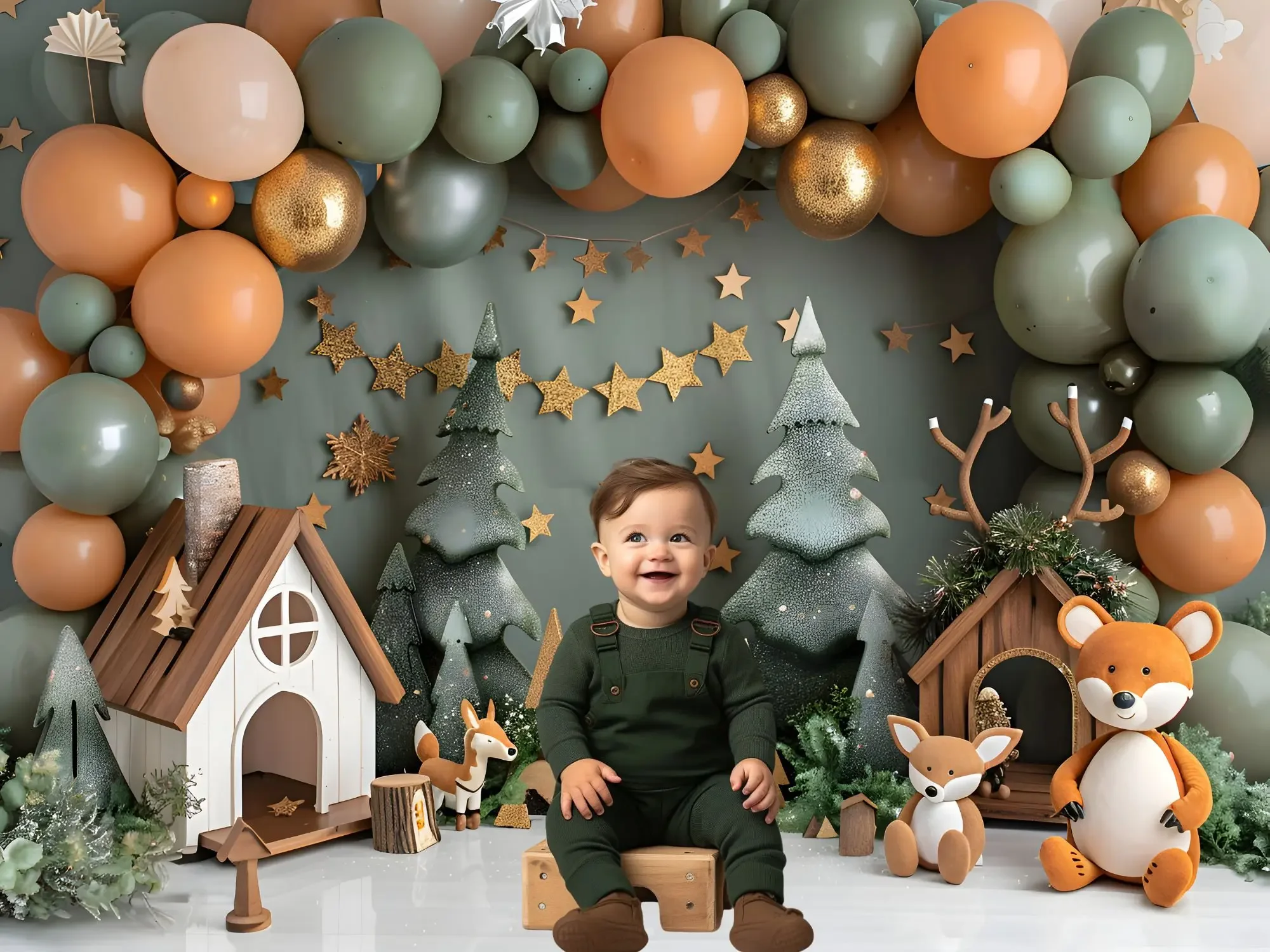 Mehofond التصوير خلفية الشتاء الغابات المقصورة الحيوانات الاطفال حفلة عيد ميلاد كعكة سحق صورة ديكور خلفية استوديو الصور