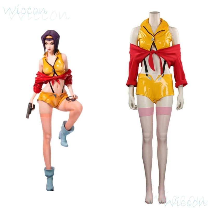 Disfraz de Anime de Faye Valentine para mujer, traje de Cosplay de Bebop, uniforme rojo y amarillo, traje Sexy de fiesta Con cómic